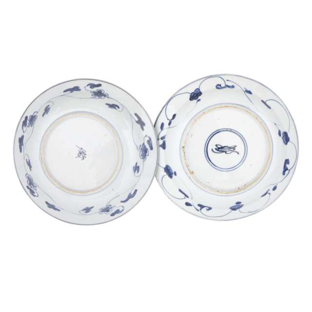 A Pair of Blue and White Plates, Kangxi Mark and of the Period (1662-1722)