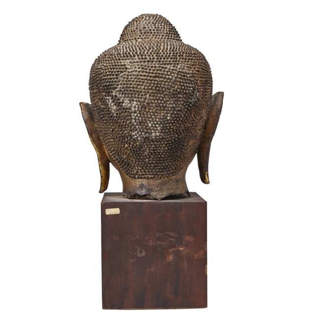 A Thai, Sukhothai Style Gilt Bronze of a Buddha Head, 18th Century