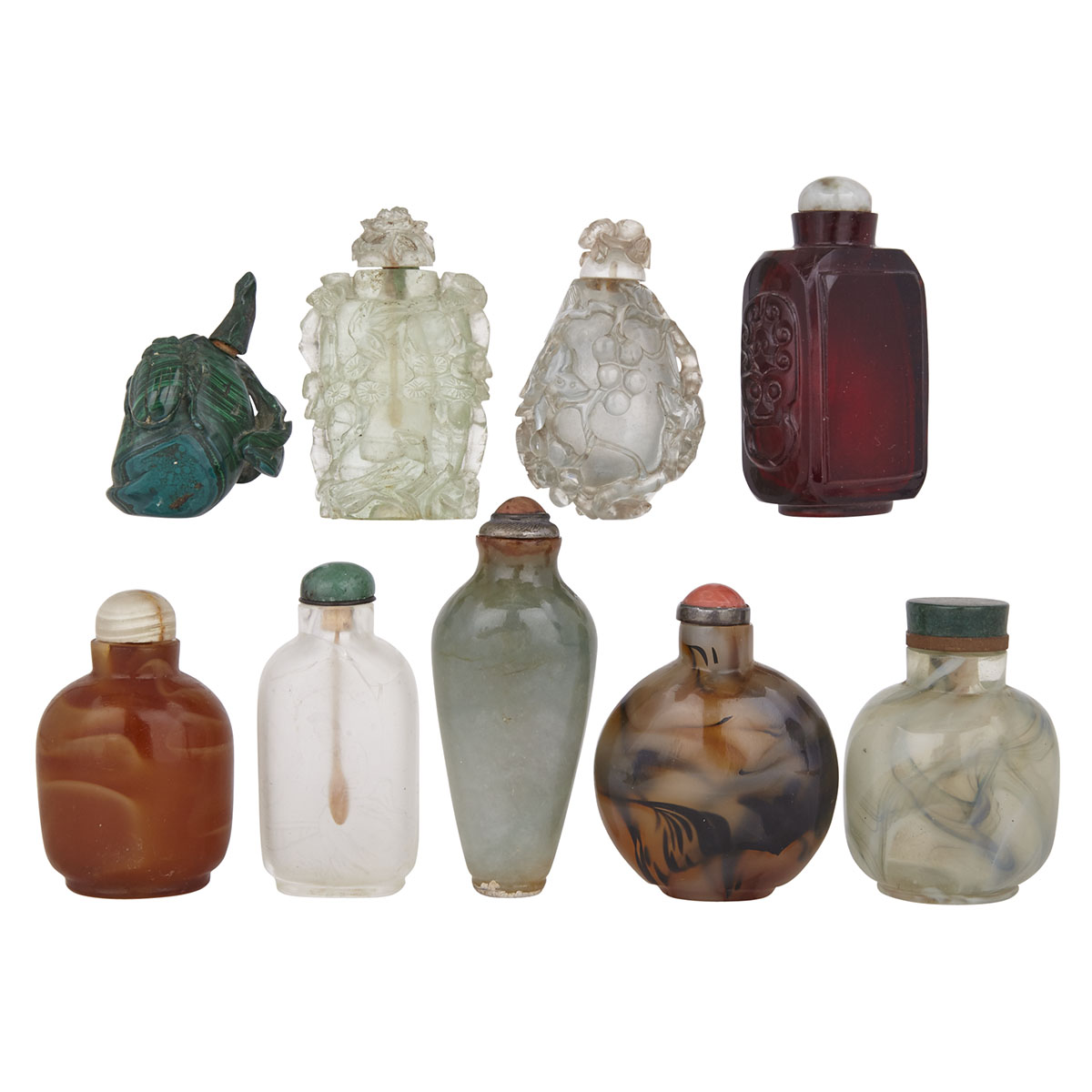Group of Nine Snuff Bottles, Republic Period