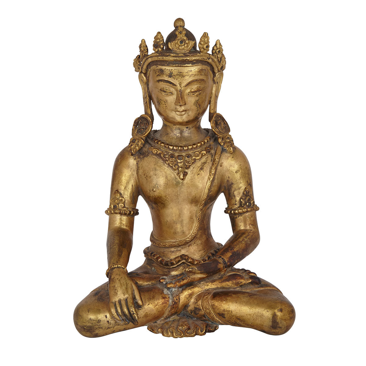 A Gilt Bronze Figure of Buddha Akshobhya, Nepal, Khasa Malla Style, 18th Century or Later
