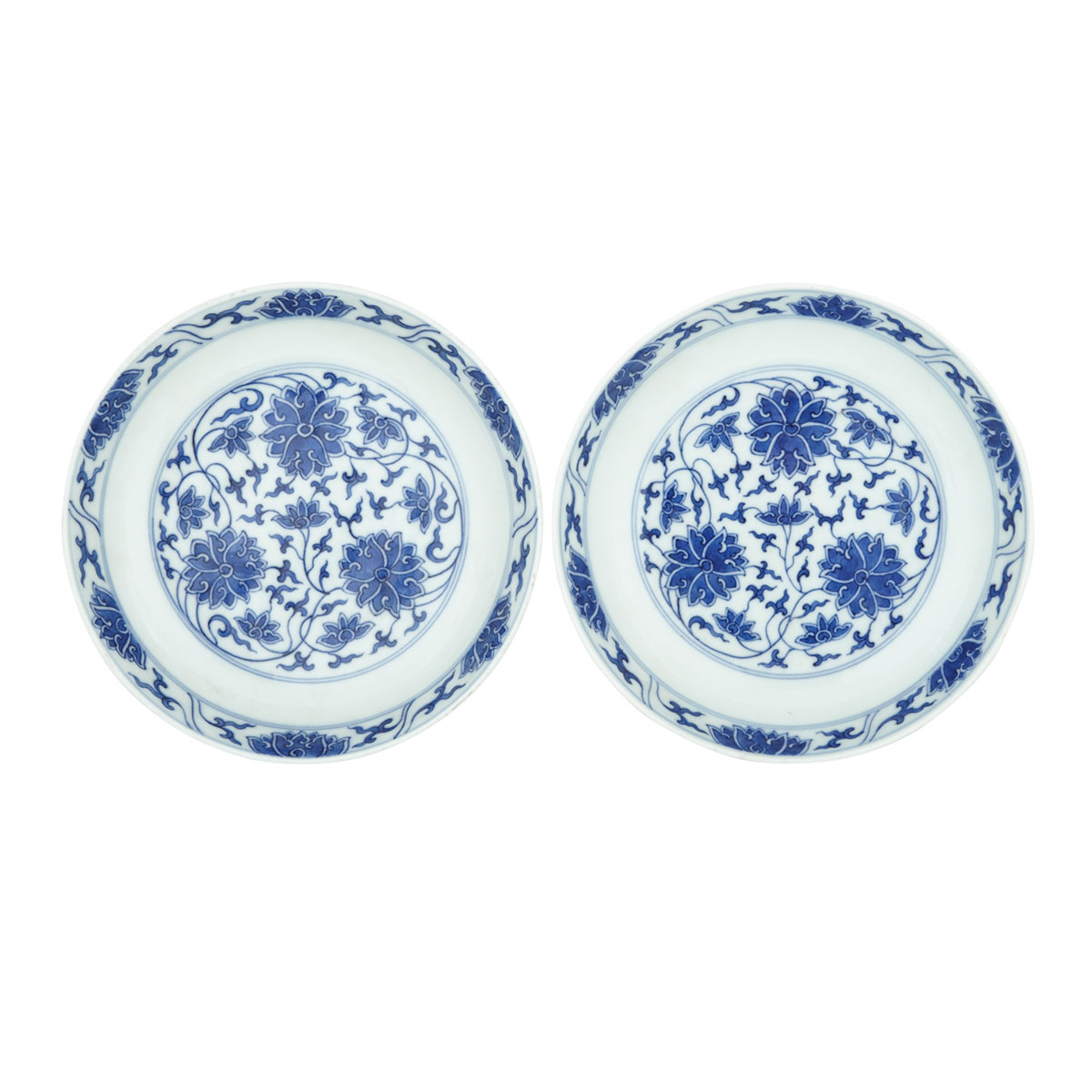 Pair of Blue and White Lotus Dishes, Tongzhi Mark