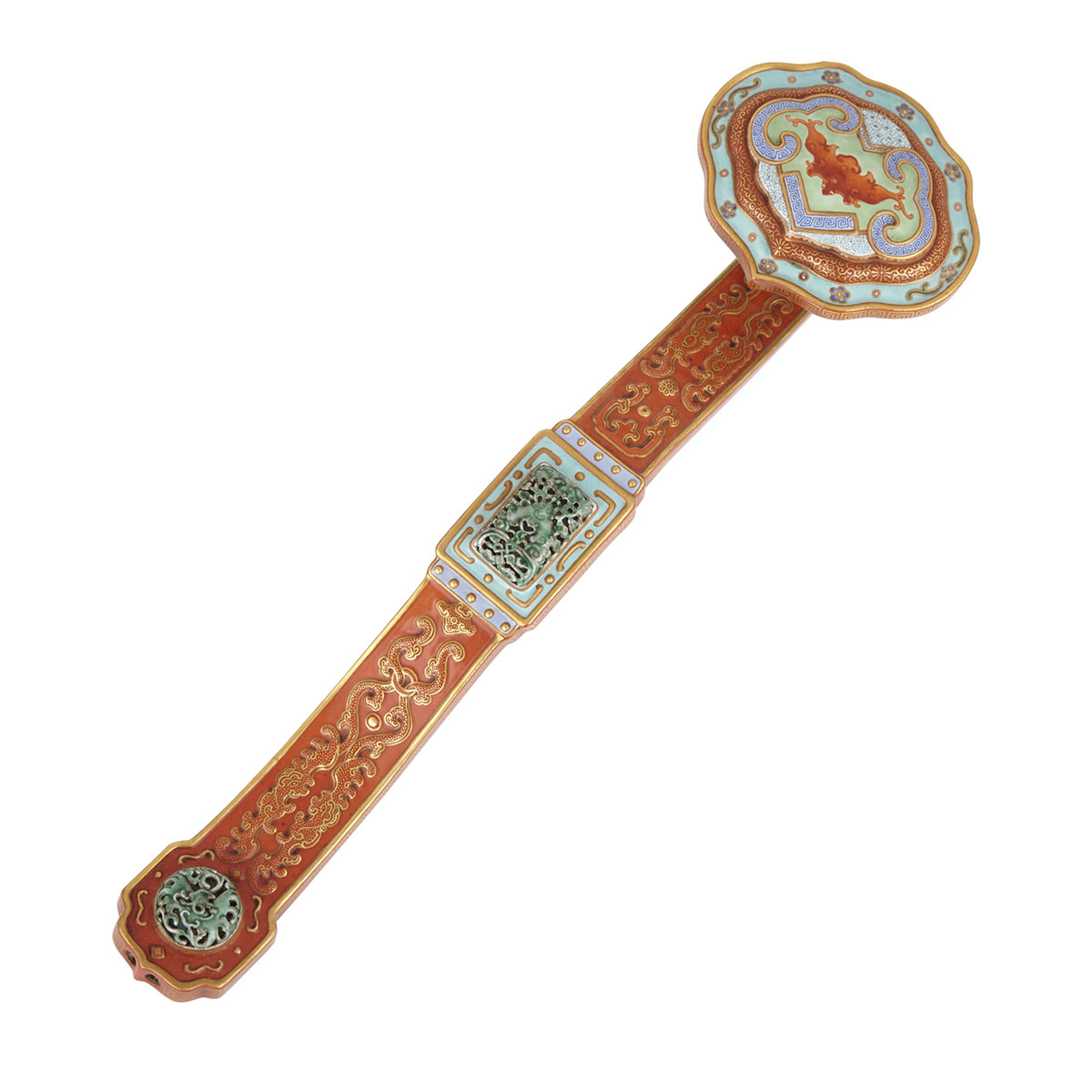 A Reticulated Moulded Famille Rose Ruyi Scepter, Late 19th Century