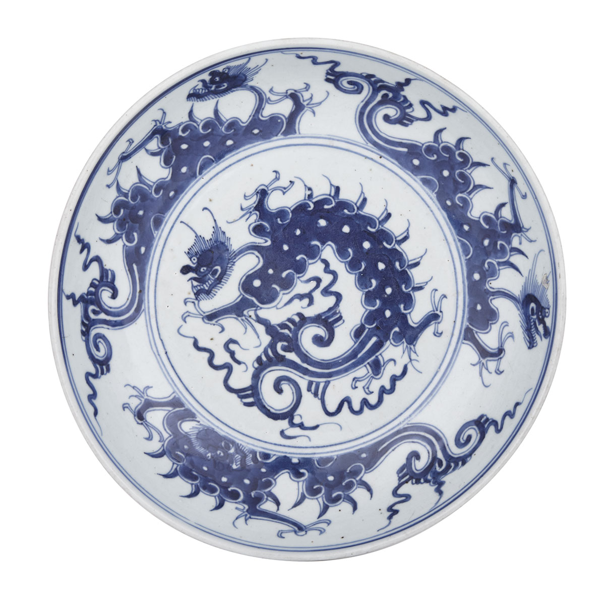 Blue and White Dragon Dish, 19th Century