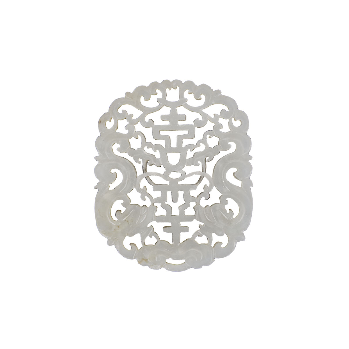 A White Jade Auspicious Plaque,  Qing Dynasty, 19th Century
