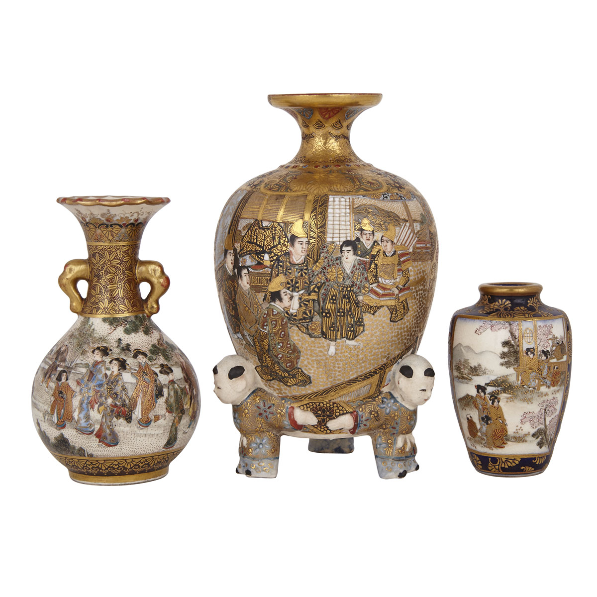 Group of Three Satsuma Vases, Early 20th Century