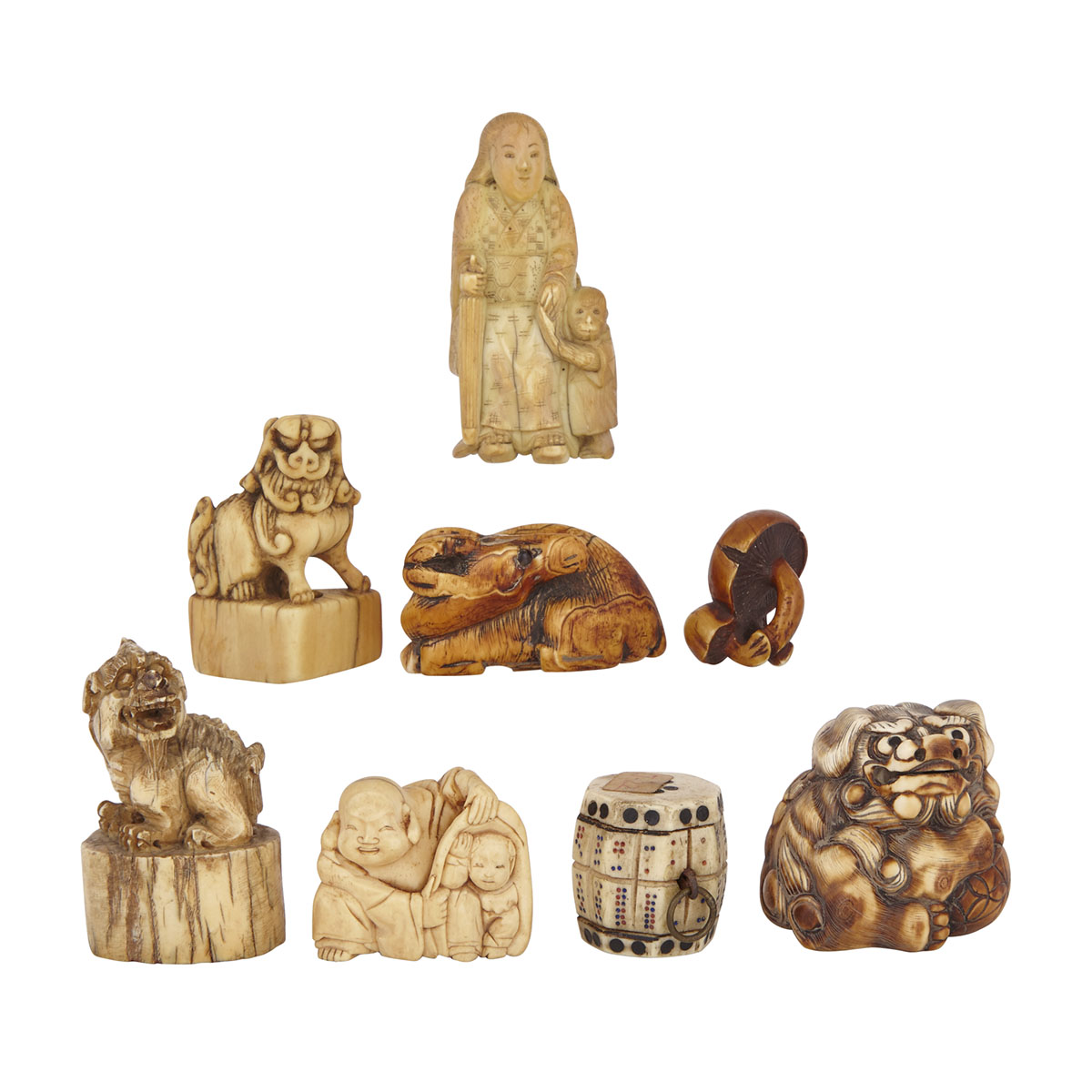 Group of Eight Carved Ivory Items, Early 20th Century