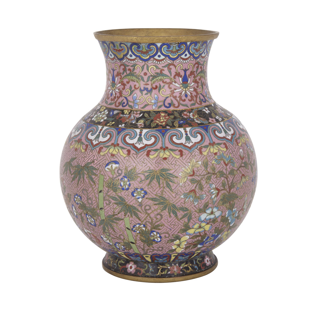 A Rare Chinese Pink-Ground Cloisonné  Medallion Vase, Late 19th Century