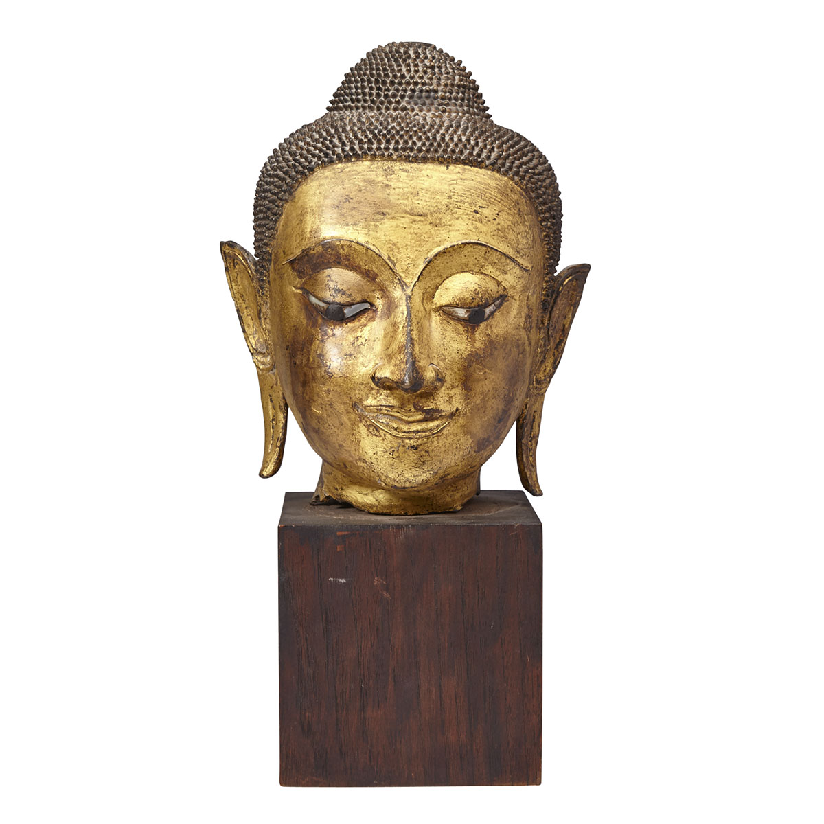 A Thai, Sukhothai Style Gilt Bronze of a Buddha Head, 18th Century