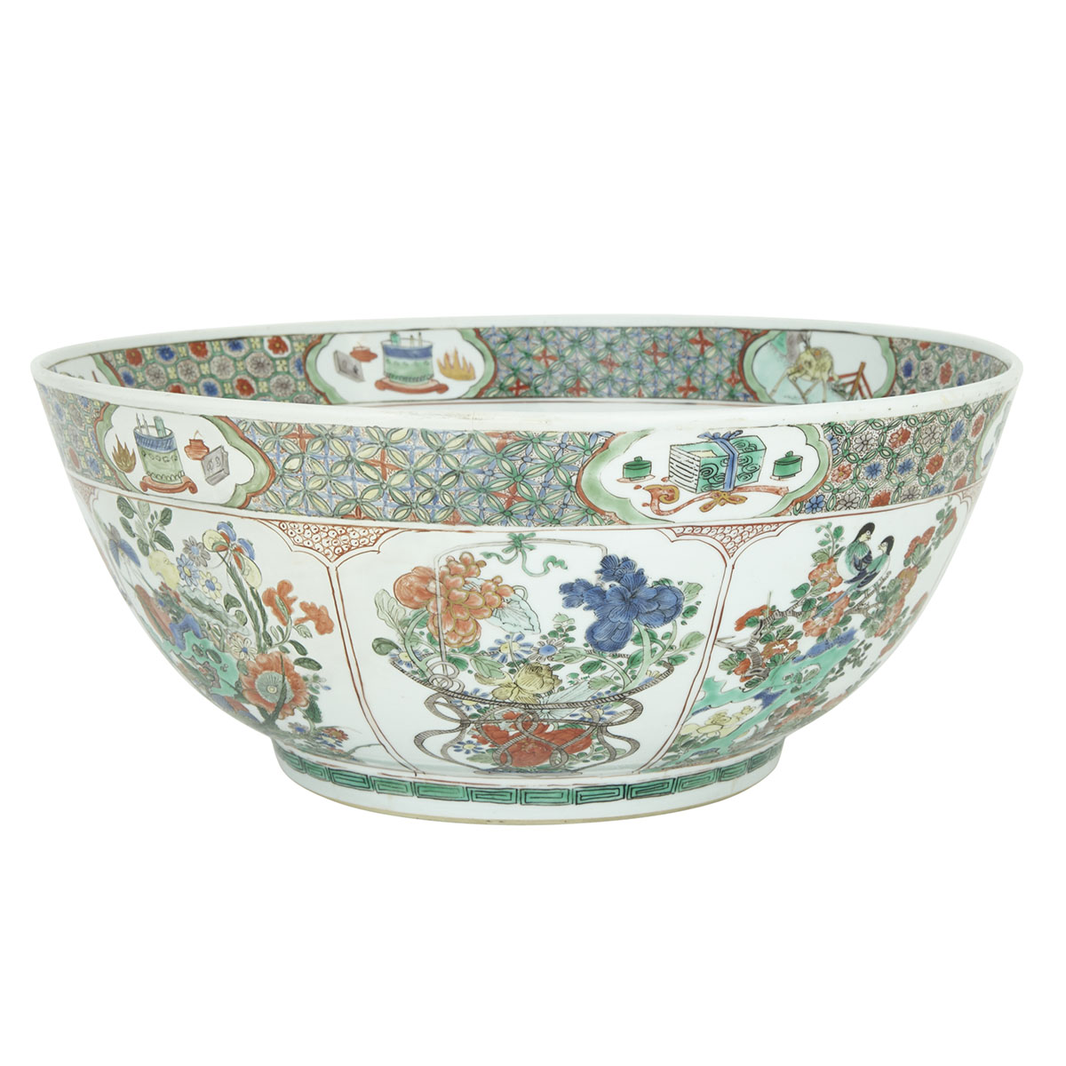A Massive Famille-Verte Wucai Punch Bowl, Mark and Period of Kangxi (1662-1772)