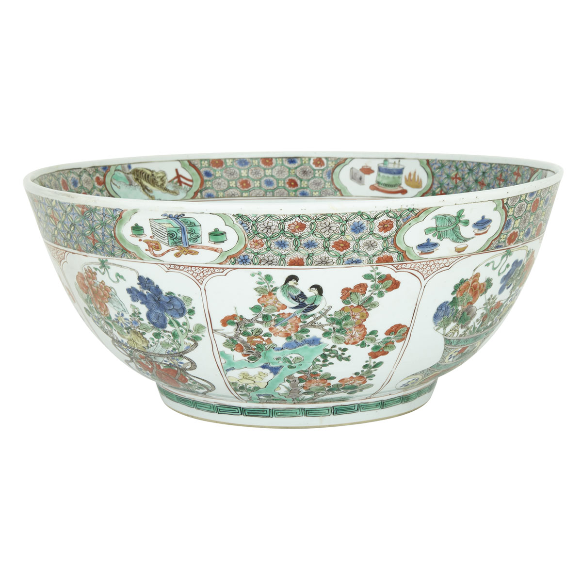 A Massive Famille-Verte Wucai Punch Bowl, Mark and Period of Kangxi (1662-1772)