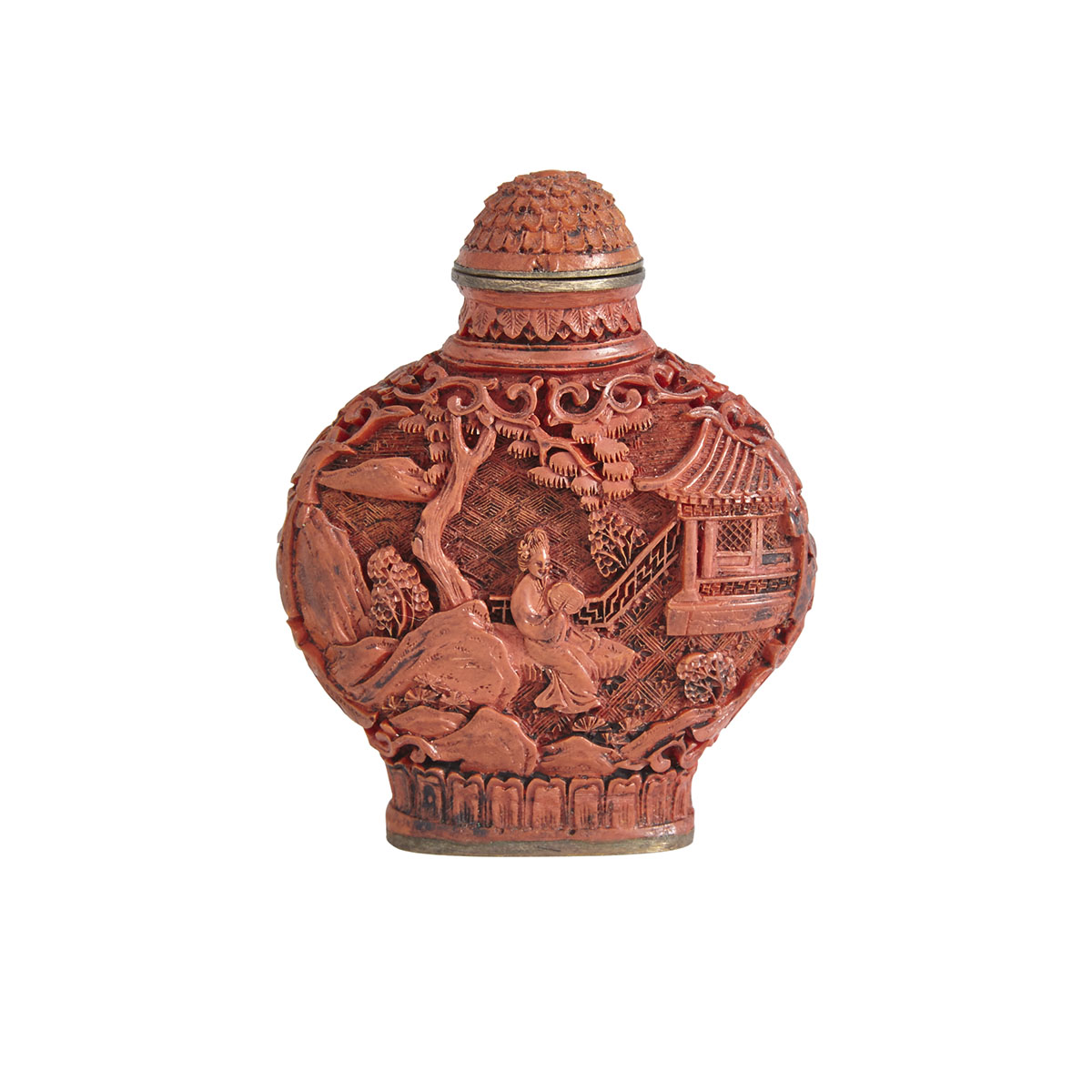 A Carved Cinnabar Lacquer Snuff Bottle, Qianlong Mark, 19th Century 