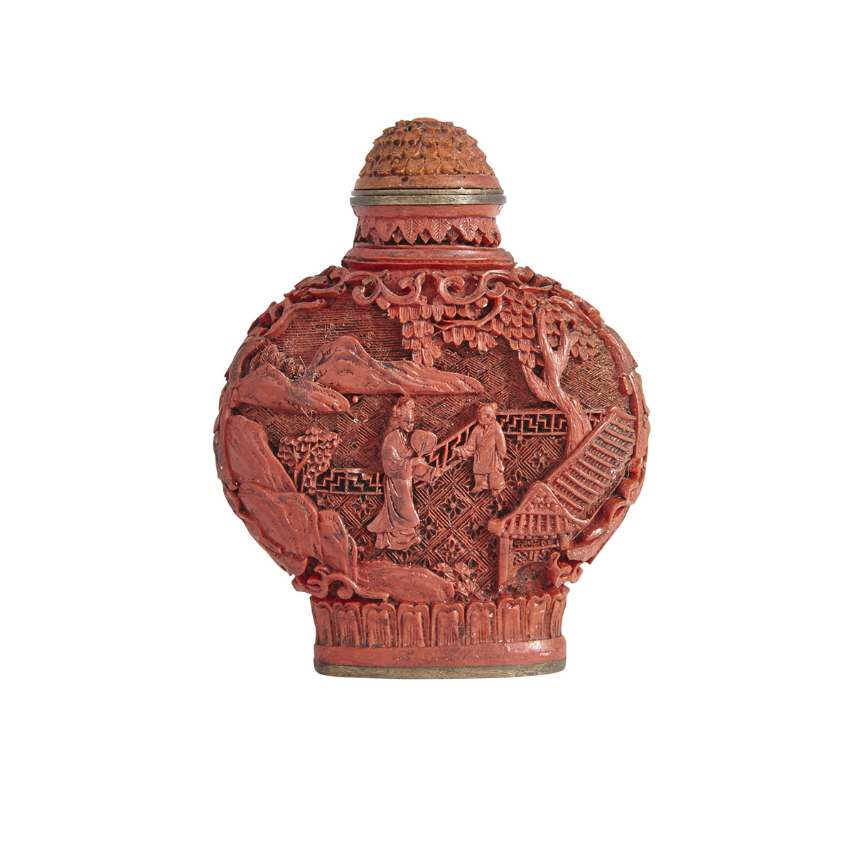 A Carved Cinnabar Lacquer Snuff Bottle, Qianlong Mark, 19th Century 