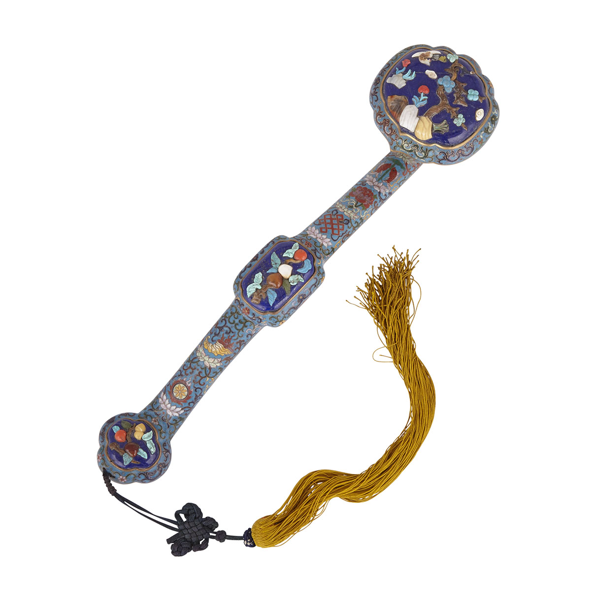 Cloisonné Enamel and Lapis Gemstone Inlays Ruyi Sceptre, Late Qing Dynasty