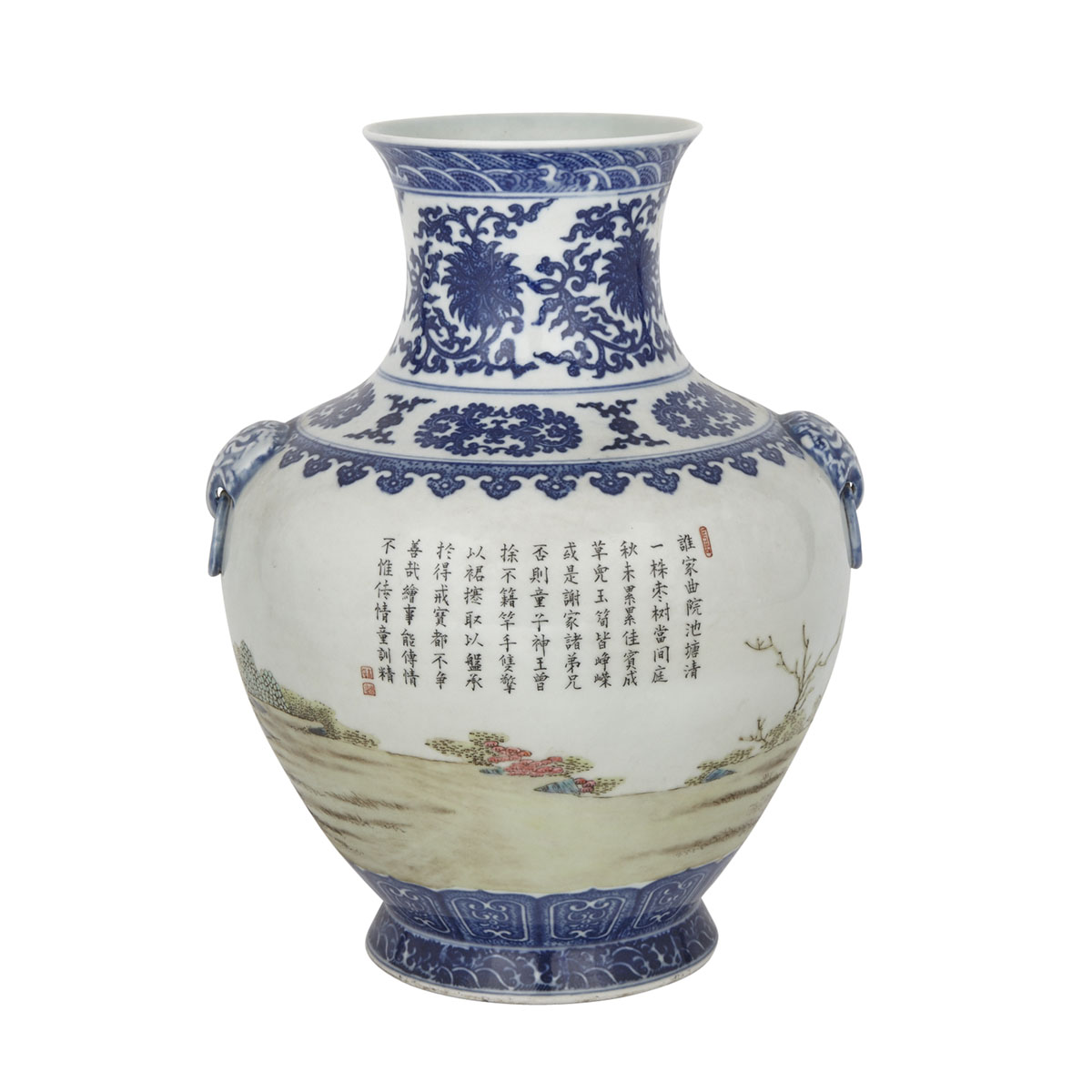 Blue and White Famille Rose ‘Hu’ Vase, Mid-20th Century
