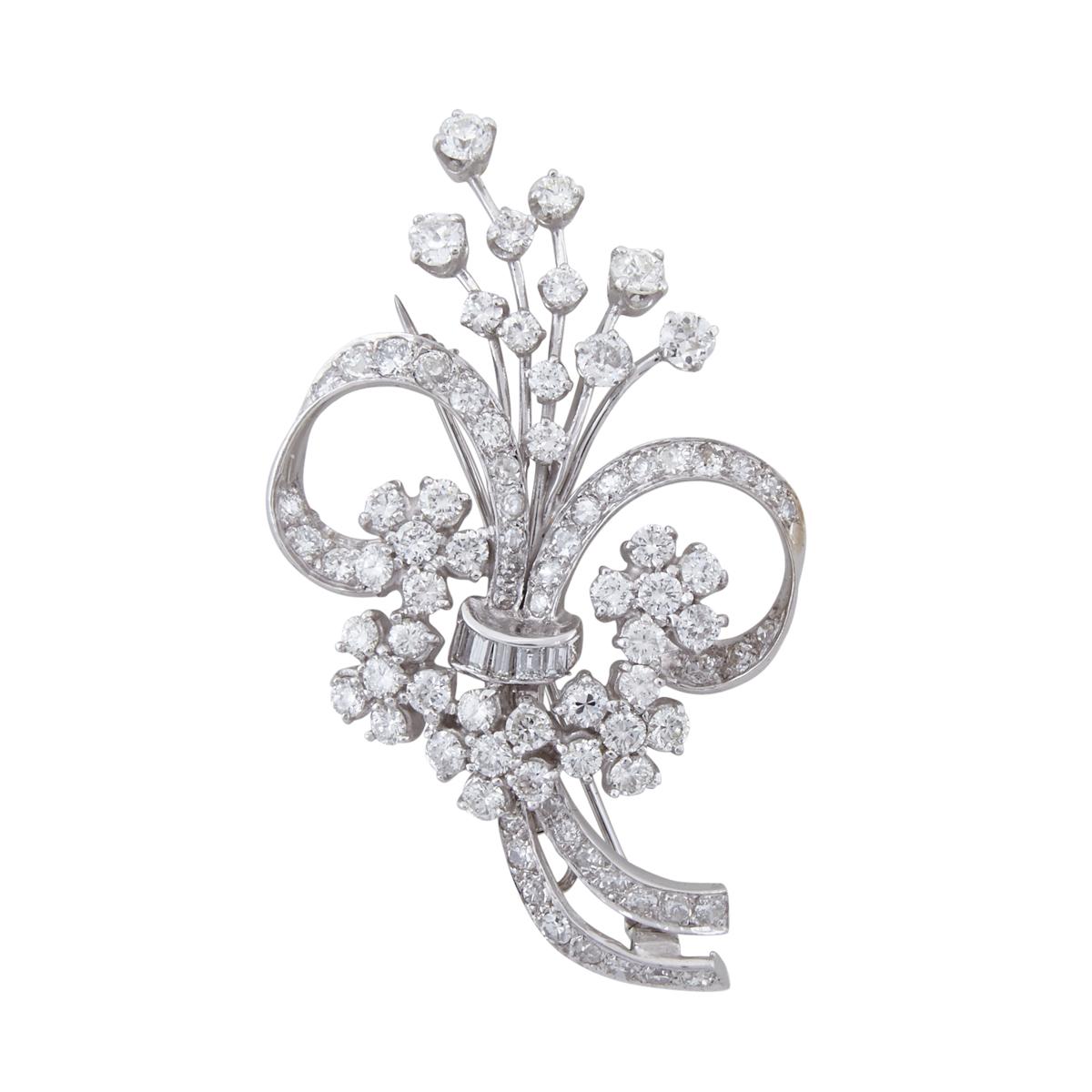 Platinum And 14k White Gold Floral Spray Brooch/Pendant