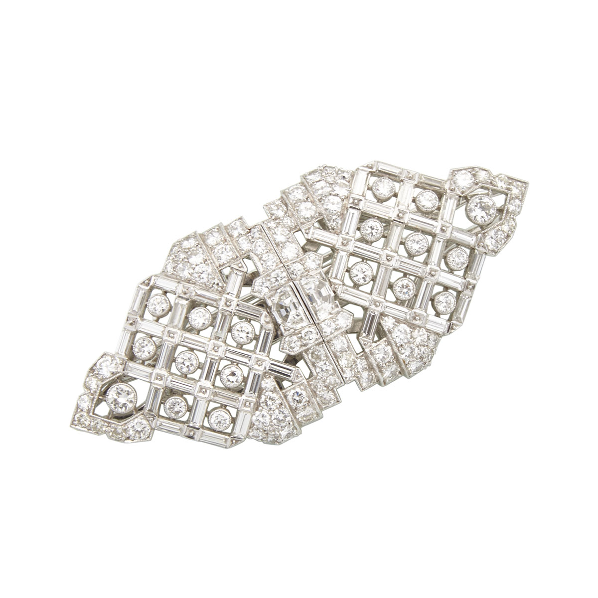 Platinum And 14k White Gold Filigree Double Clip Brooch
