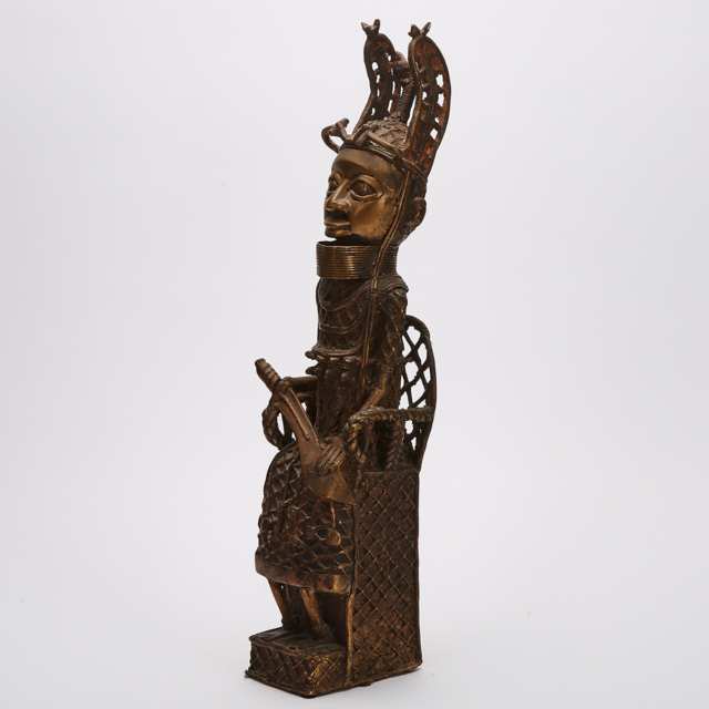 Benin Bronze Seated Oba Figure, West Africa
