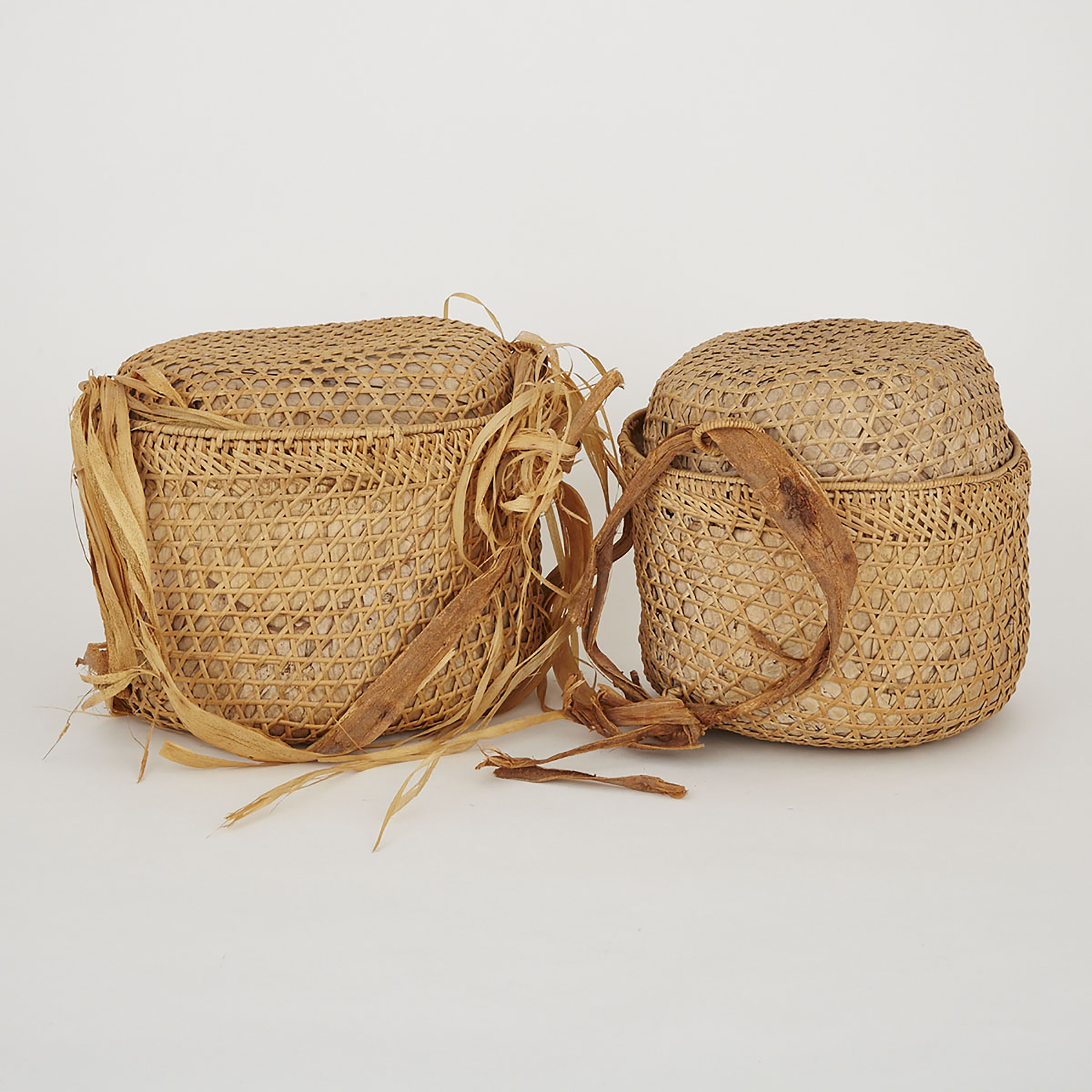Two Woven Fibre Lidded Baskets, Africa