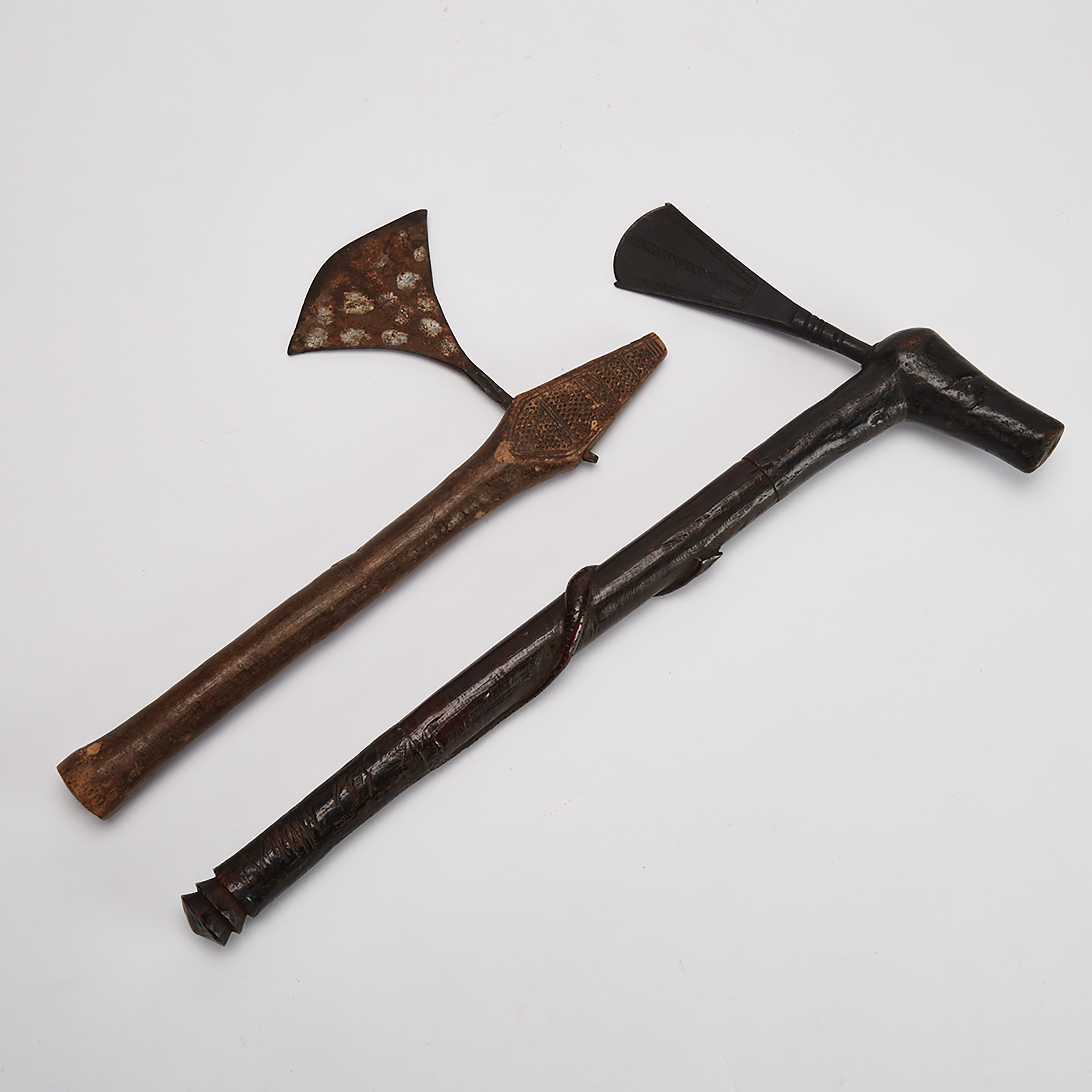 Chokwe Axe, Central Africa together with a unidentified axe, Africa