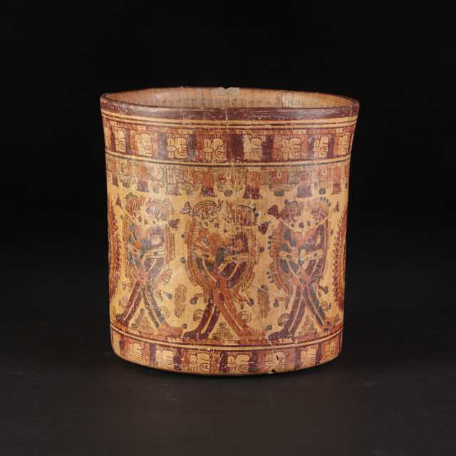 Mayan Polychromed Cylinder Pot, Late Classic Period, 600-800 A.D.