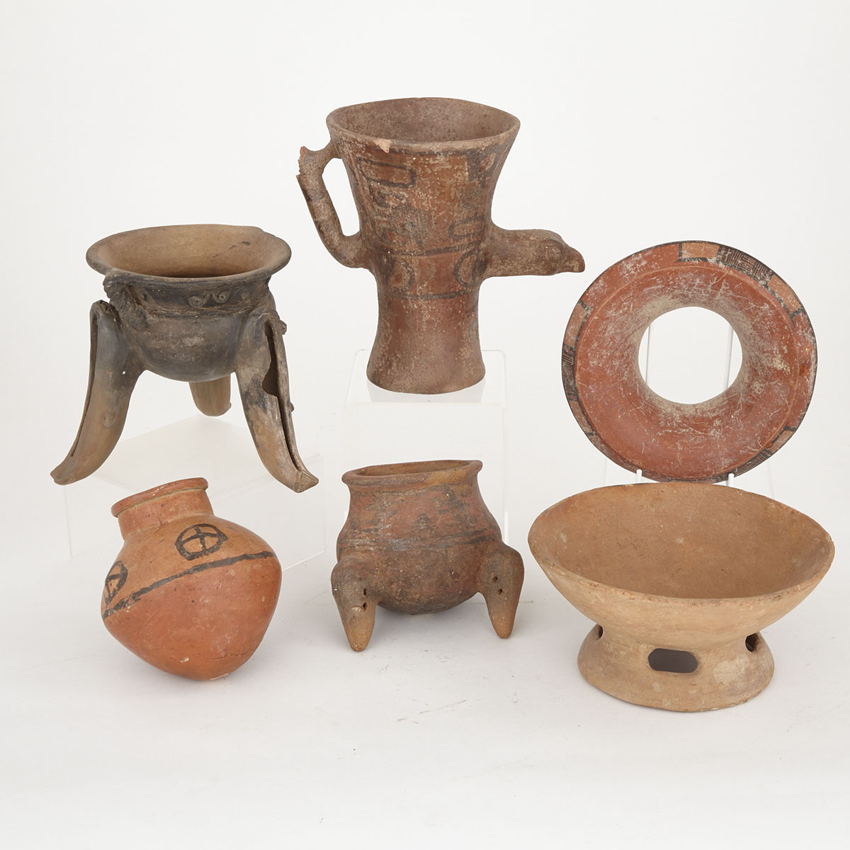 Group of Six Pottery Vessels including examples from Costa Rica and Panama