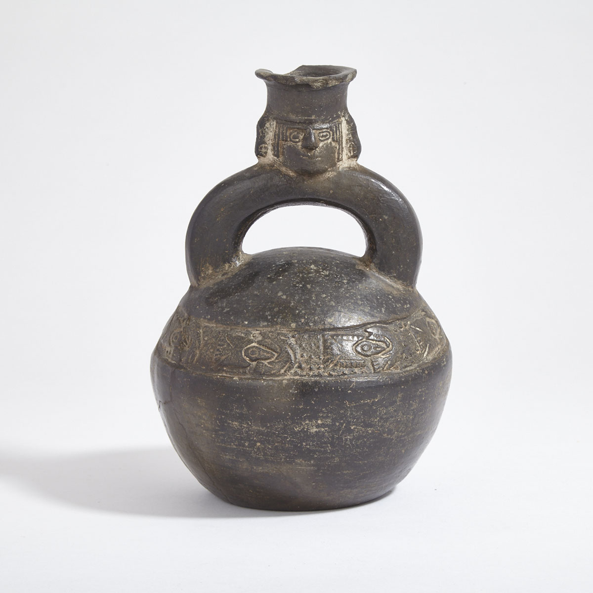 Chimu Blackware Pottery Stirrup Vessel, 900-1400 A.D.