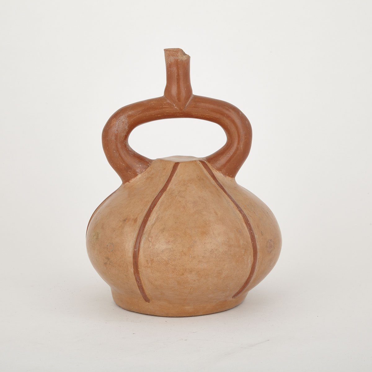 Early Mochica Painted Pottery Stirrup Vessel, Peru, 400-100 B.C.