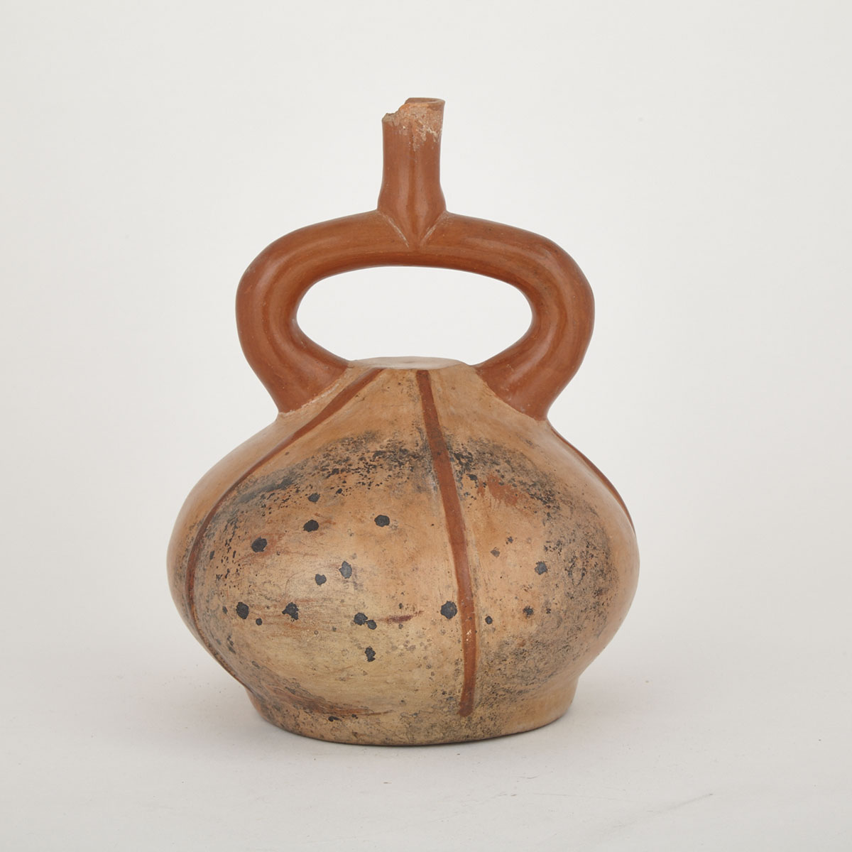 Early Mochica Painted Pottery Stirrup Vessel, Peru, 400-100 B.C.