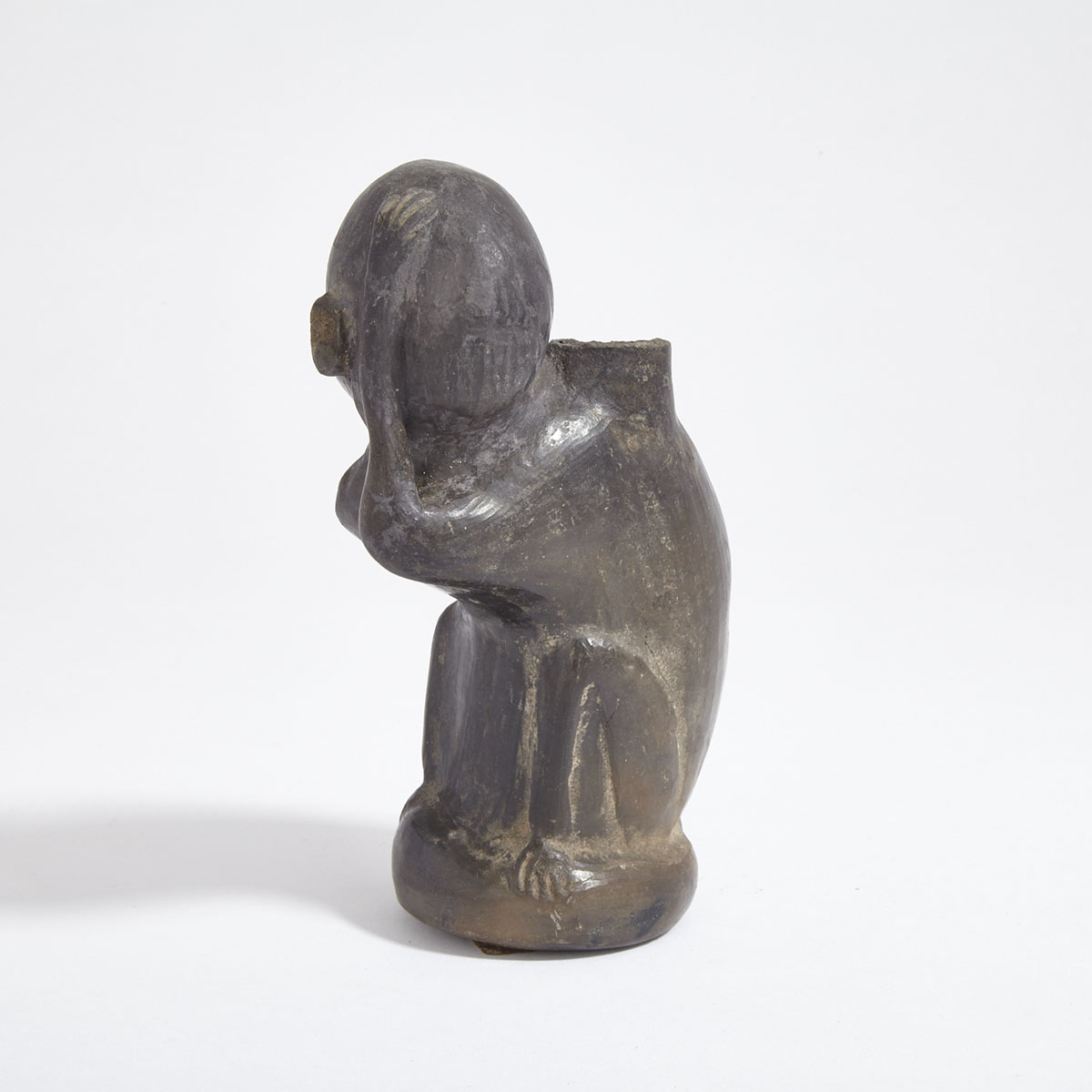 Chimu Blackware Pottery Monkey Form Vessel, Peru, 1000-1300 A.D.