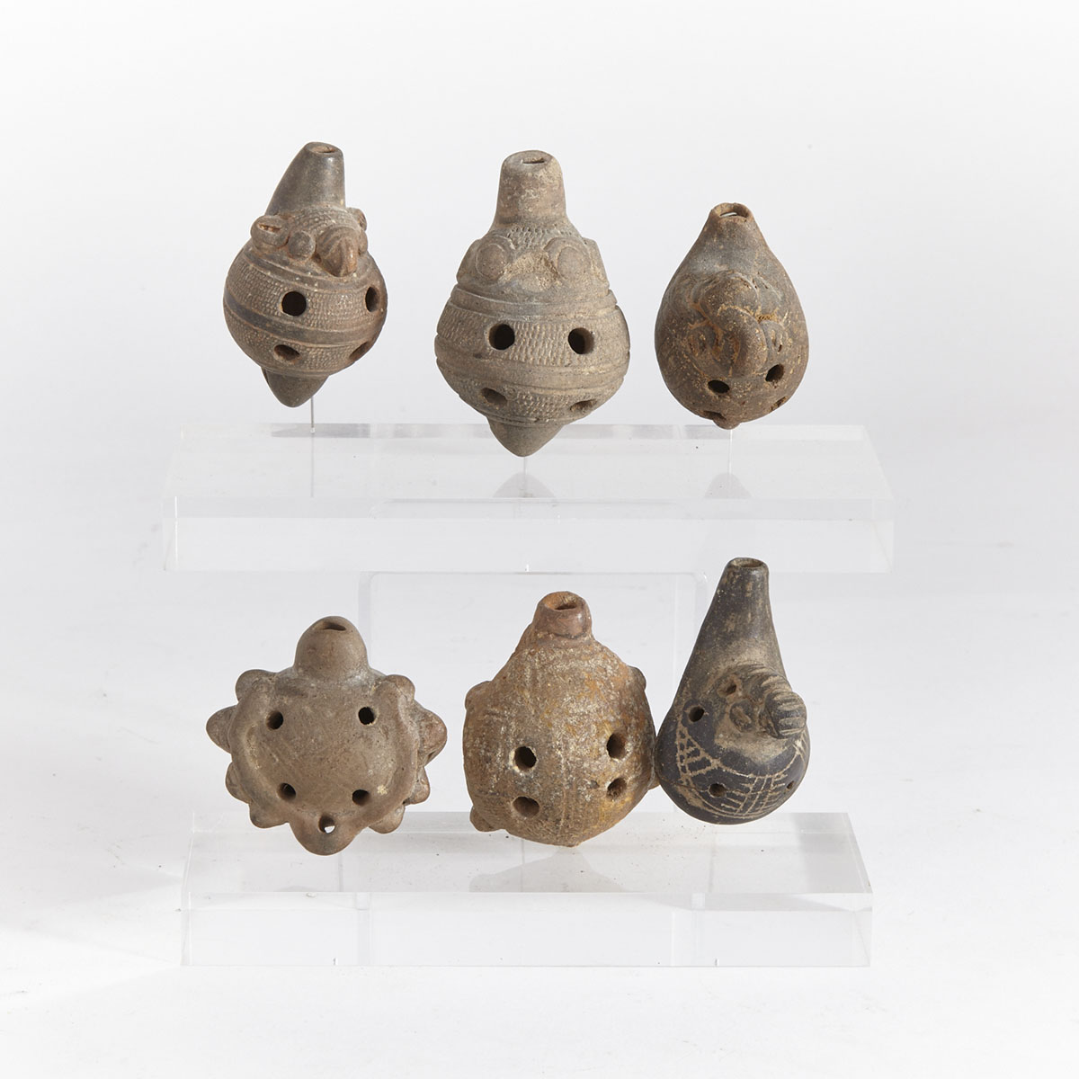 Group of Six Guanacaste Animal Form Ocarinas, Classic Period, 300 B.C. - 300 A.D.