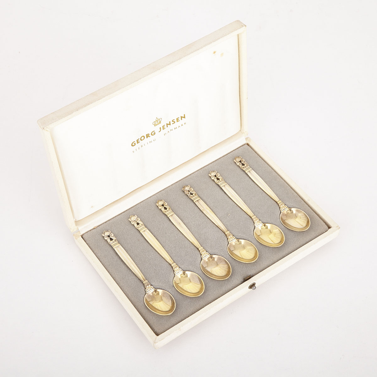 Six Danish Silver-Gilt ‘Acorn’ Pattern Coffee Spoons, Georg Jensen, Copenhagen, 20th century