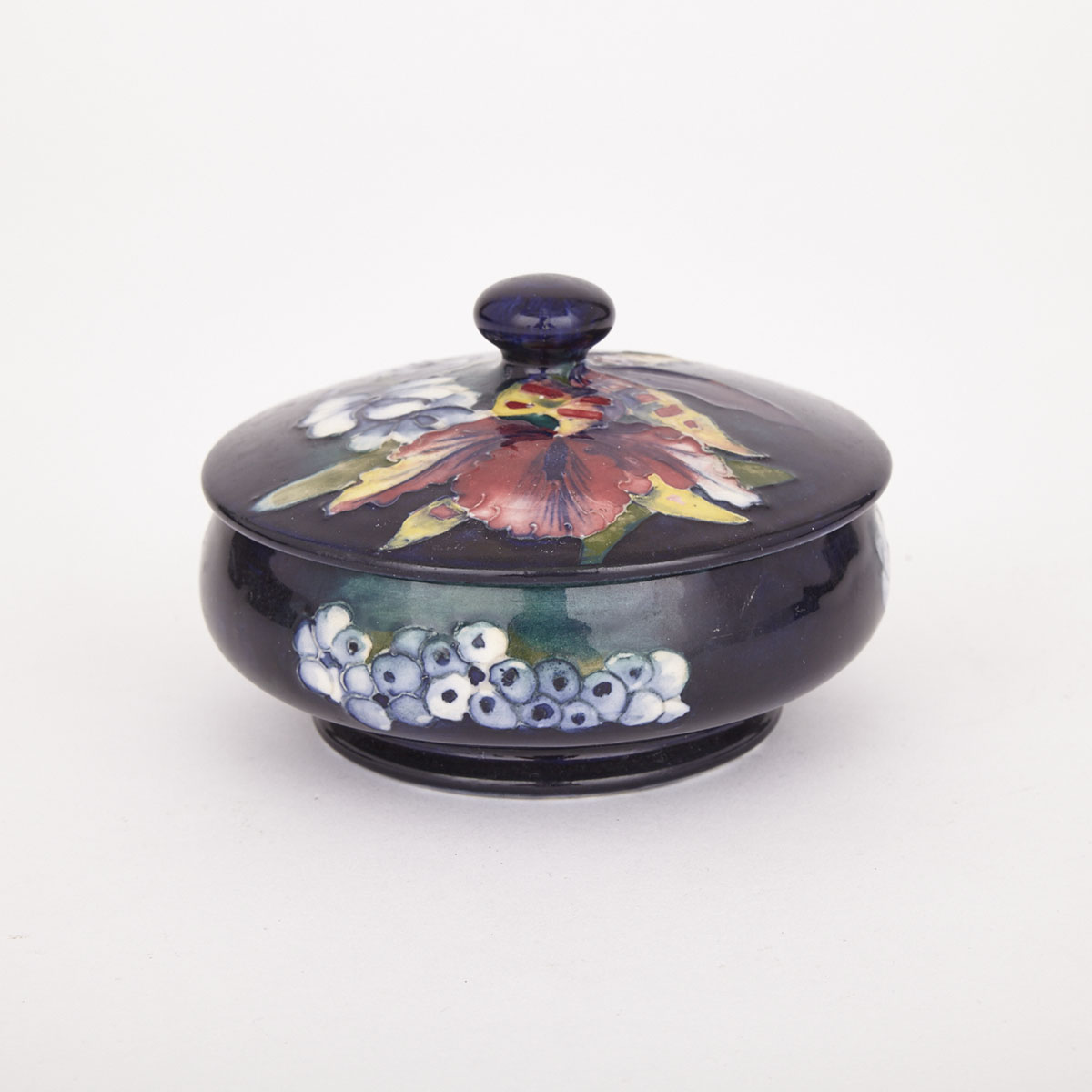 Moorcroft Orchids Covered Bowl, 1940s
