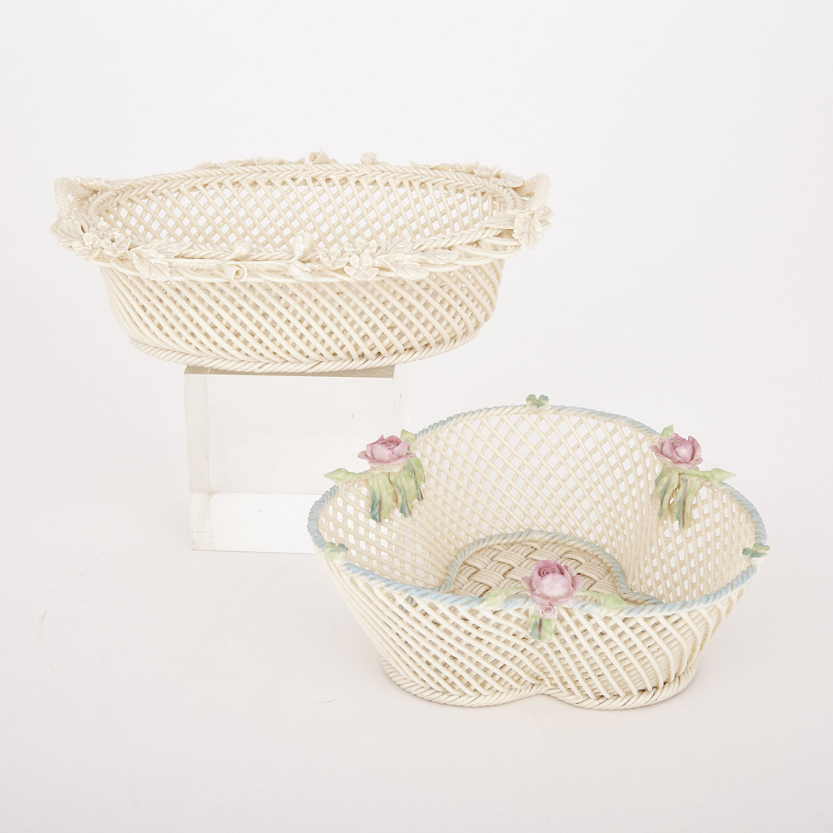 Two Belleek Reticulated Baskets, 20th century