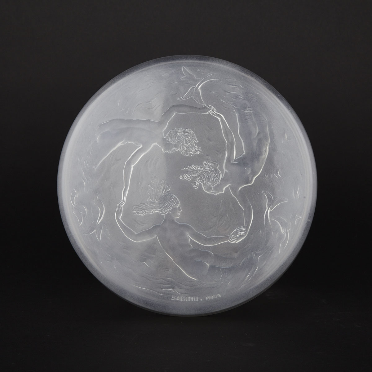‘Les Ondines’, Sabino Moulded and Frosted Glass Circular Box, c.1930