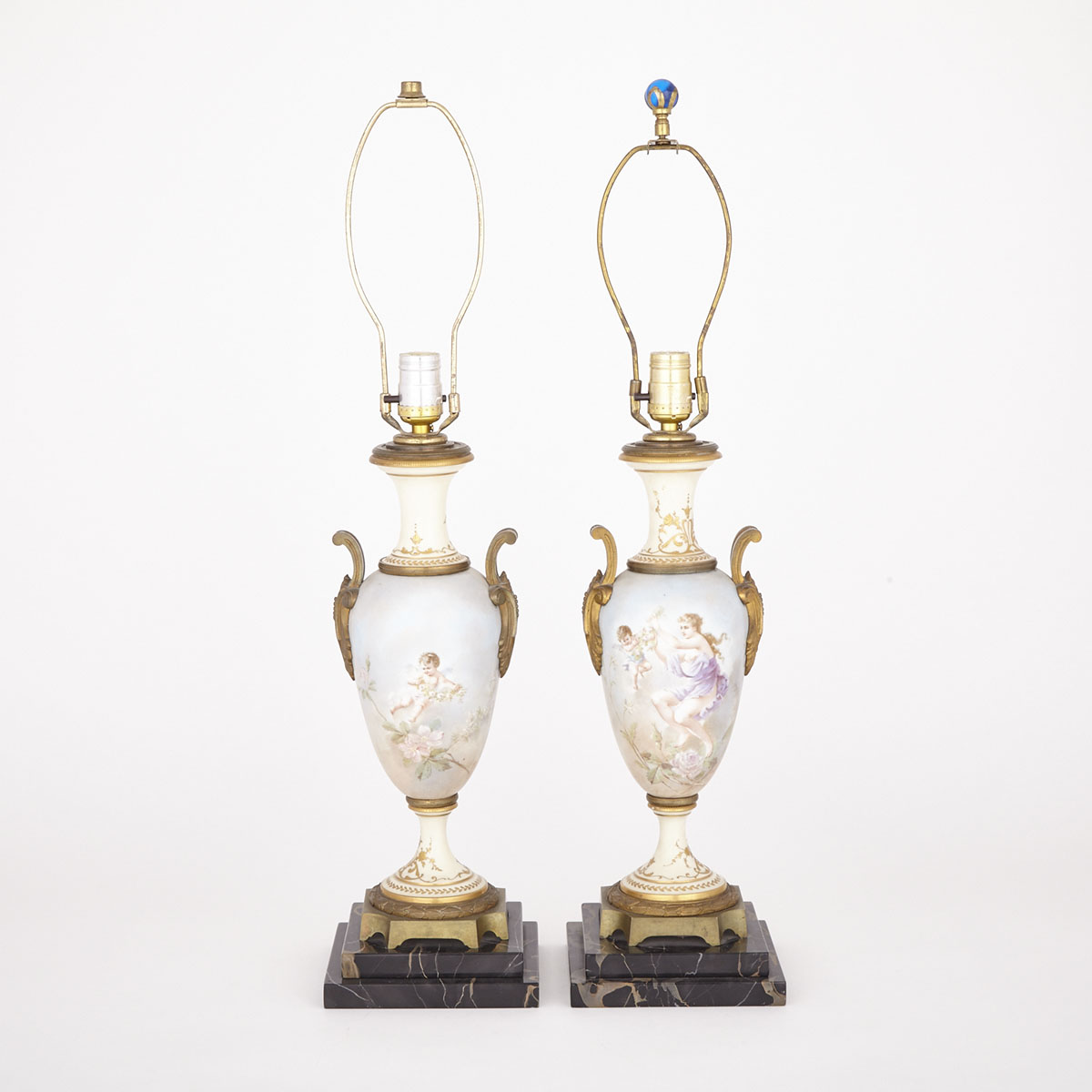 Pair of French Ormolu Mounted Sèvres-Style Porcelain Table Lamps, early 20th century