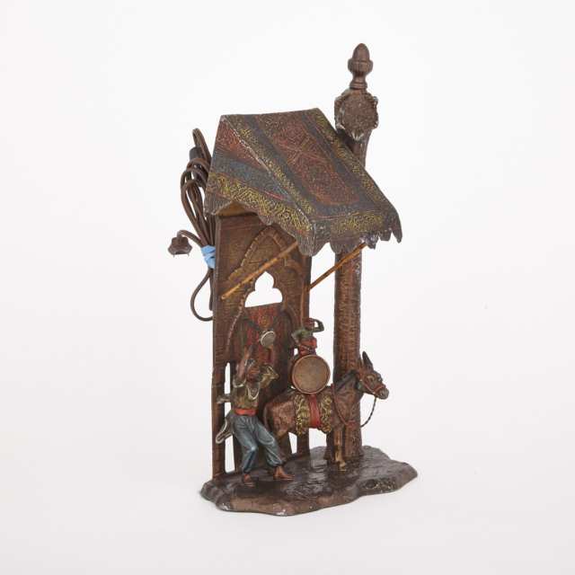 Austrian Cold Painted Metal Group Table Lamp, early 20th century
