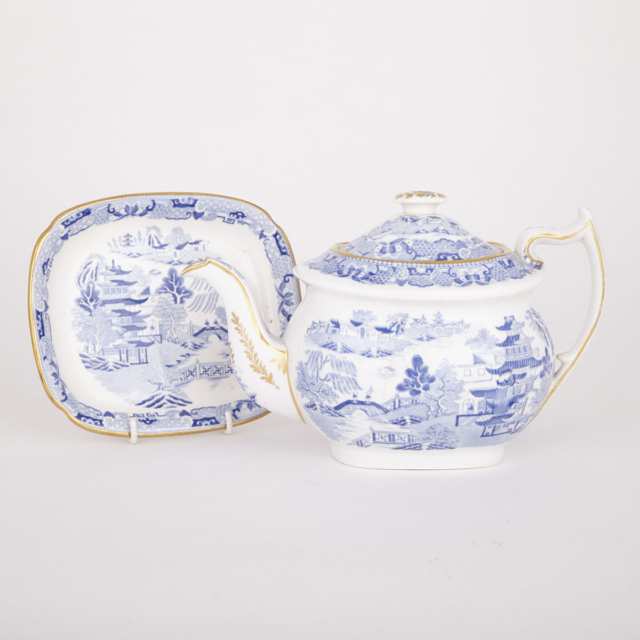 Ratcliffe Blue Printed Teapot and Stand, c.1831-40
