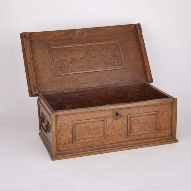Continental Punch Decorated Walnut Chest, 18th century