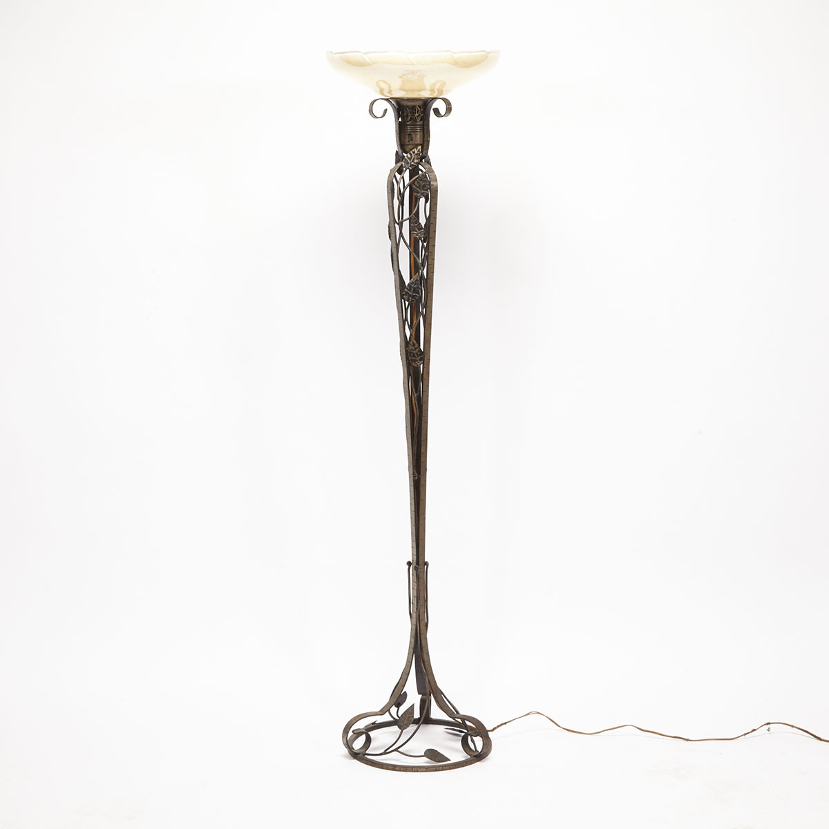 Art Deco Wrought Iron Torchiere Floor Lamp, c.1930