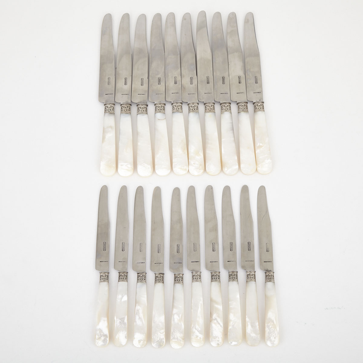Set of Ten French Silver Mounted Dinner Knives and Ten Luncheon Knives, Langres, 20th century
