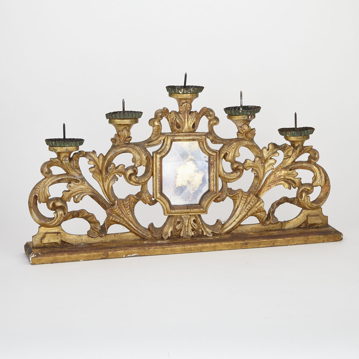 Florentine Rococo Style Carved Giltwood Five Pricket Candle Stand,19th century