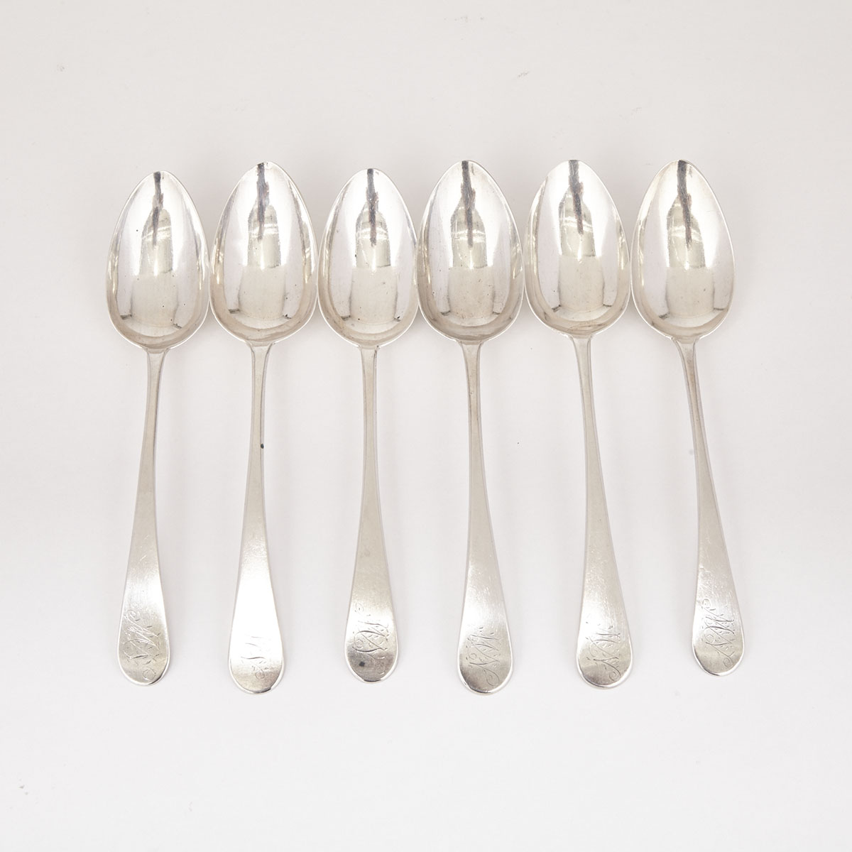 Six Silver Table Spoons, probably American, c.1800