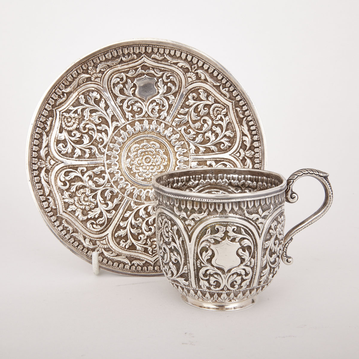 Indian Silver Cup and Saucer, late 19th century