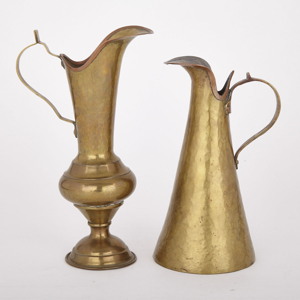 Two Russian Copper Mounted Hammered Brass Ewers, 19th/early 20th century