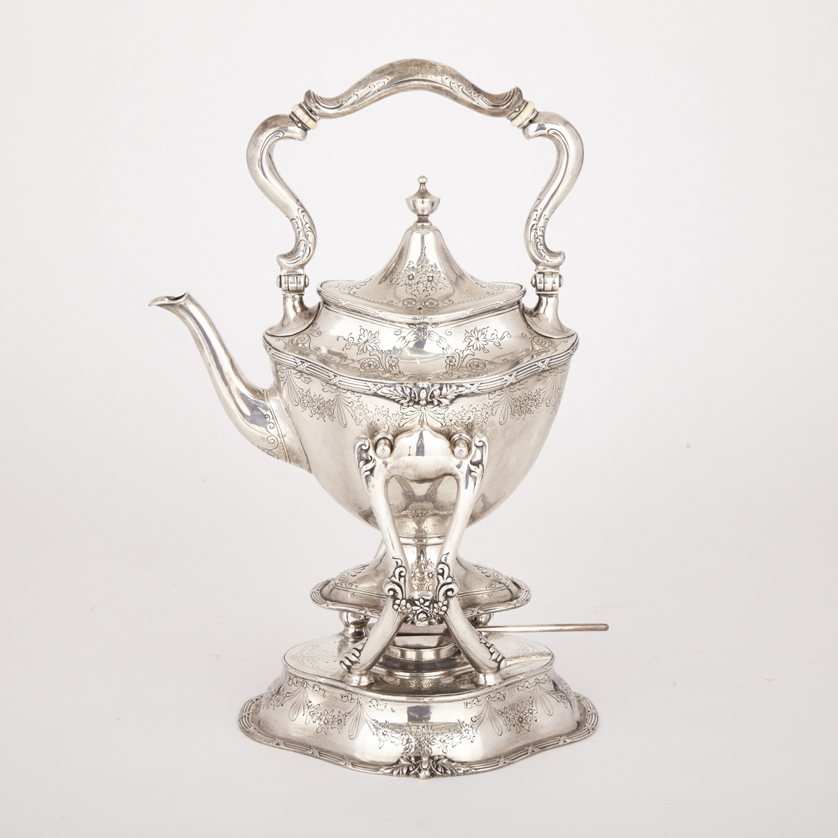 American Silver Kettle on Lampstand, early 20th century