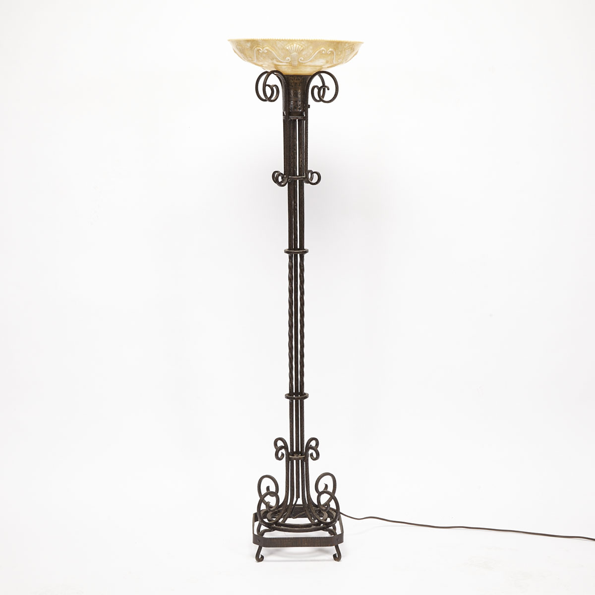 Art Deco Wrought Iron Torchiere Floor Lamp, c.1930