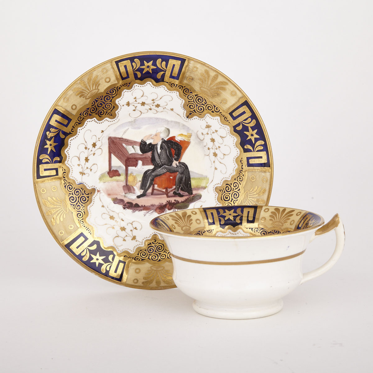 English Porcelain ‘Dr. Syntax’ Tea Cup and Saucer, c.1825