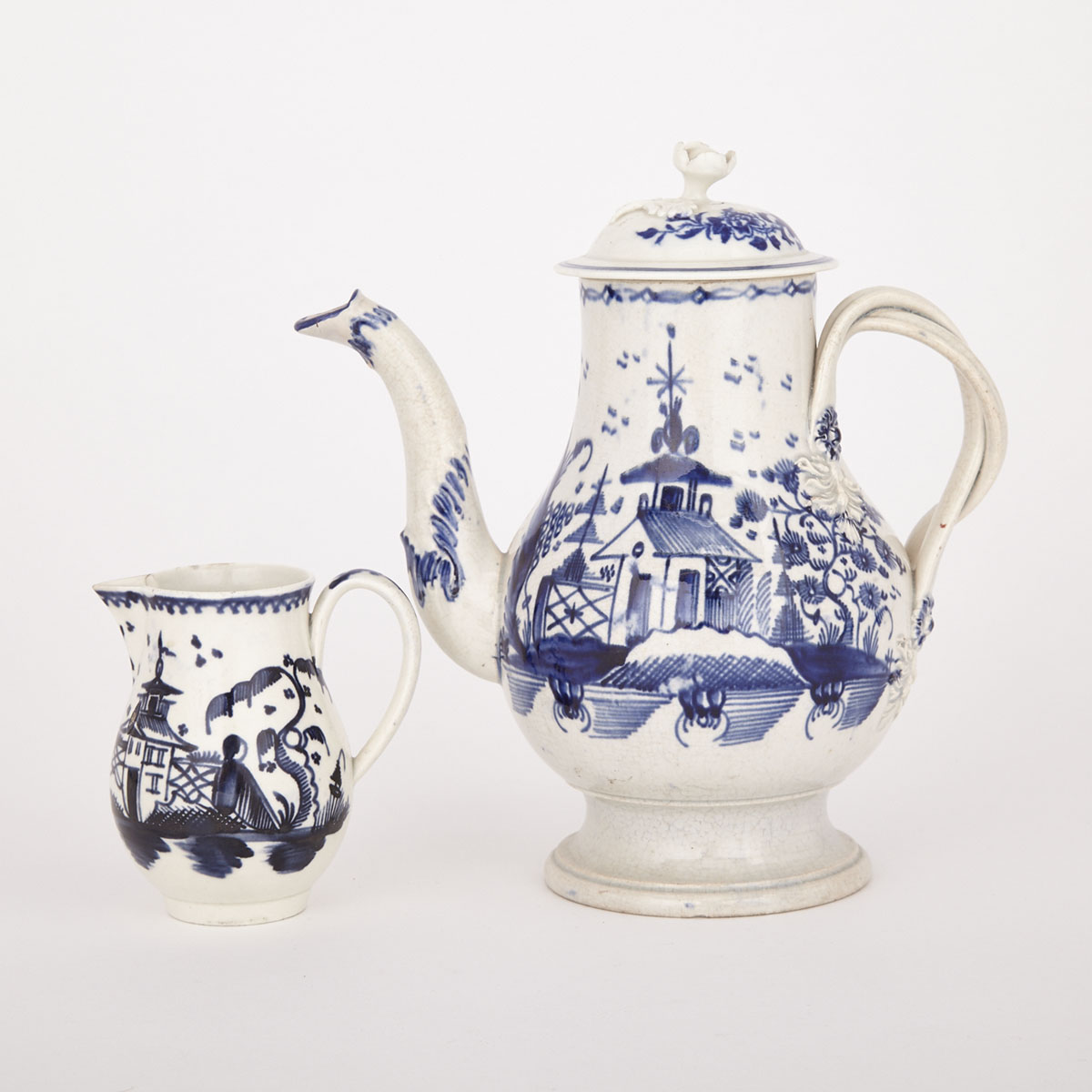 English Pearlware Coffee Pot and Cream Jug, late 18th century