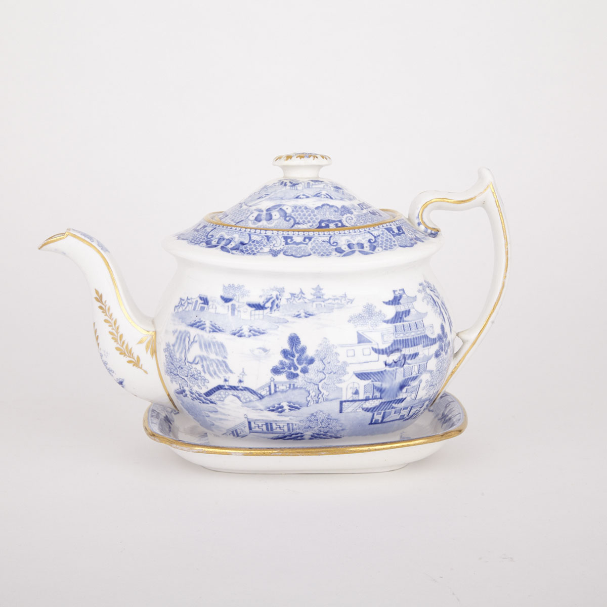 Ratcliffe Blue Printed Teapot and Stand, c.1831-40