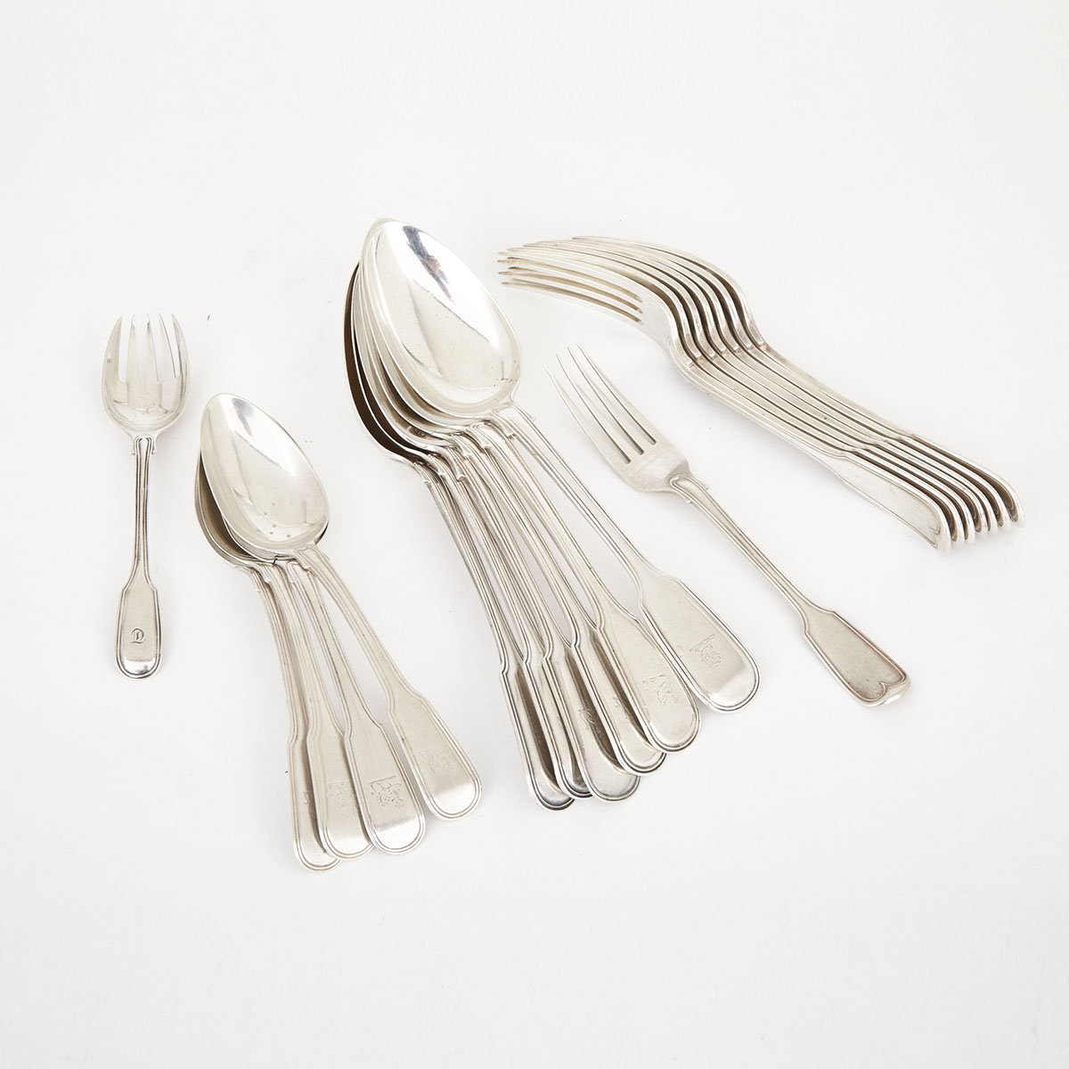 Group of George III and Later Silver Fiddle and Thread Pattern Flatware, London, 1804-1924